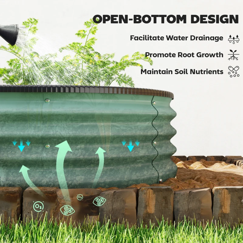 Outsunny 2er-Set Hochbeete, 135 x 90 x 30 cm, verzinkter Stahl-Pflanzkasten mit Gummirändern, grün