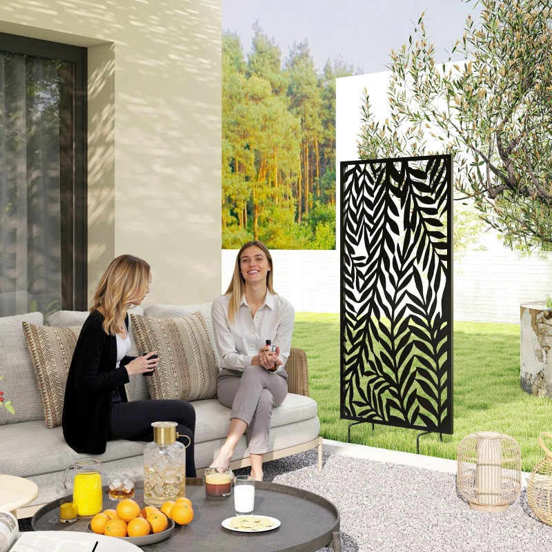 Outsunny Separador 65 x 130 cm, paraván independiente y colgante, panel divisorio de metal, Negro