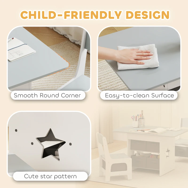 AIYAPLAY Kids Table and Chair Set, Toddler Table and 2 Chairs Set with 6 Removable Drawers, for Boys Girls Ages 3-8, Light Grey