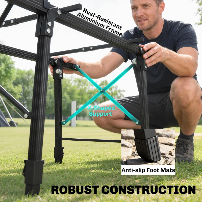 Outsunny Folding Camping Table, 90 x 55 cm Height Adjustable Portable Collapsible Table, 3ft Lightweight Aluminium Rollup Picnic Table with Storage Basket for Outdoor Garden Party BBQ, Black