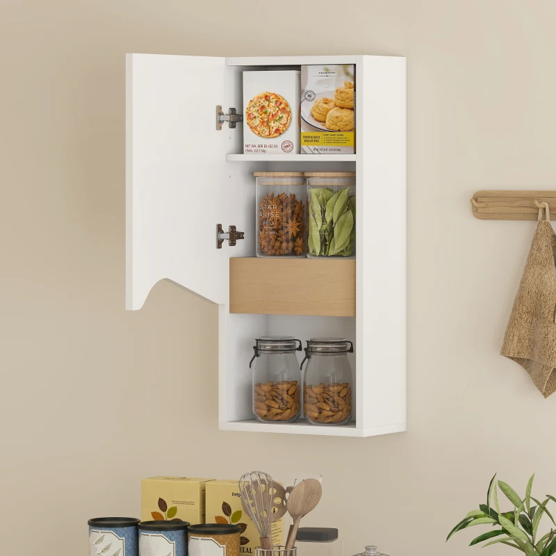 HOMCOM Armário de Parede para Banheiro com Porta de Fecho Suave e Nicho Aberto 30x17x67 cm Branco