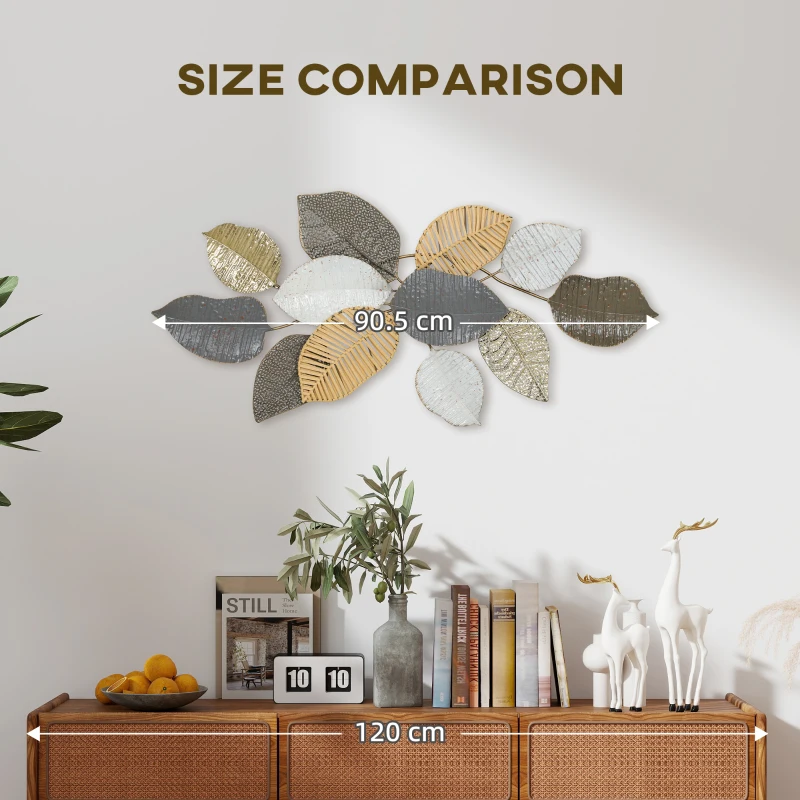 HOMCOM Metal Wall Art, Modern Hanging Wall Decor with Unique Leaf Design for Living Room Bedroom Entryway