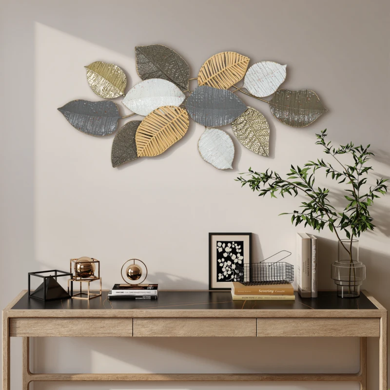 HOMCOM Metal Wall Art, Modern Hanging Wall Decor with Unique Leaf Design for Living Room Bedroom Entryway