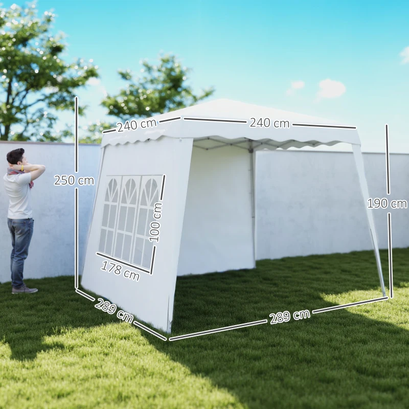Outsunny 2.4 x 2.4m Two Wall Pop Up Gazebo - White