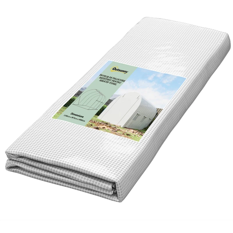Outsunny Folie pentru Seră cu 12 Ferestre, Ușă Rulabilă și Margini Îngropate, 3x2x2 m, Alb