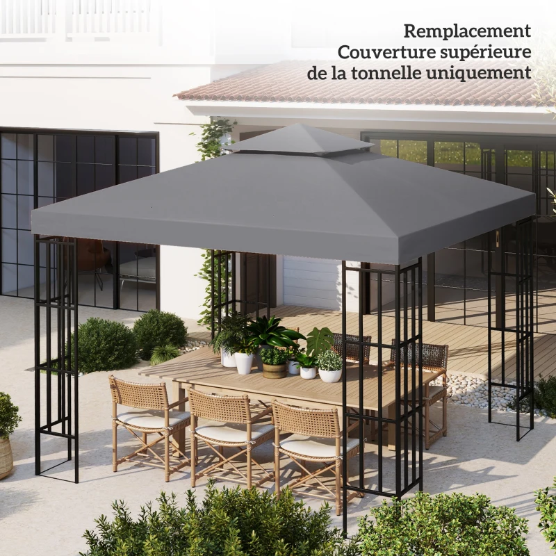 Outsunny Toit de Remplacement pour pavillon de Jardin Toile de Rechange pour pavillon tonnelle Tente 3 x 3 m Gris