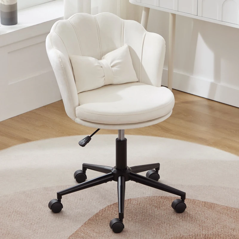 Fauteuil pivotant moderne avec dossier en forme de pétale, réglable en hauteur et design rotatif à 360°, 55x62x73-83 cm, Beige