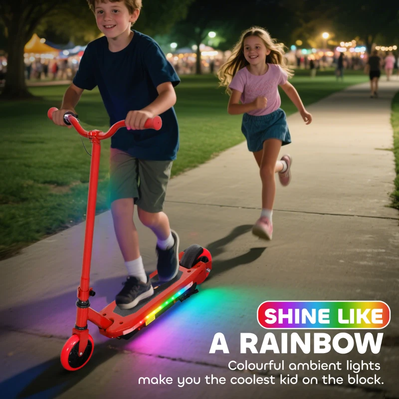 AIYAPLAY Electric Scooter for Kids 6-14 Years, with Colourful Lights, Red