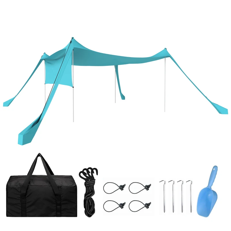 Outsunny Beach Tent Event Shelter with Detachable Sidewall and Carry Bag, for Camping, Trips, Fishing, Picnics, Sky Blue