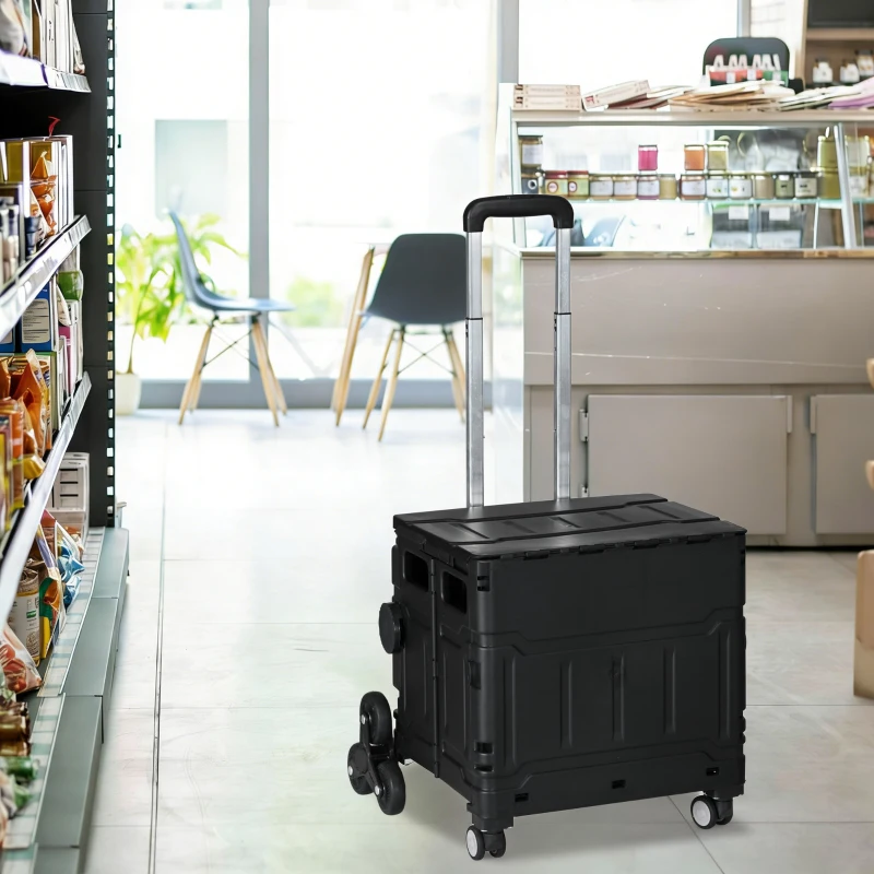 HOMCOM Carrito de la Compra Plegable con 2 Ruedas para Subir Escaleras Ángulo y Longitud de Mango Ajustable 48x43x95 cm Negro