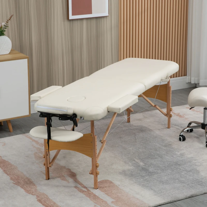 HOMCOM Lit/Table de Massage cosmetique Pliable en Bois 2 Zones crème