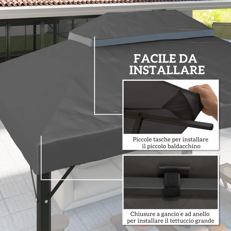Outsunny Copertura per Gazebo da Giardino 3x4 m a 2 Livelli in Tessuto Oxford 600D con Fori di Drenaggio, Grigio Scuro