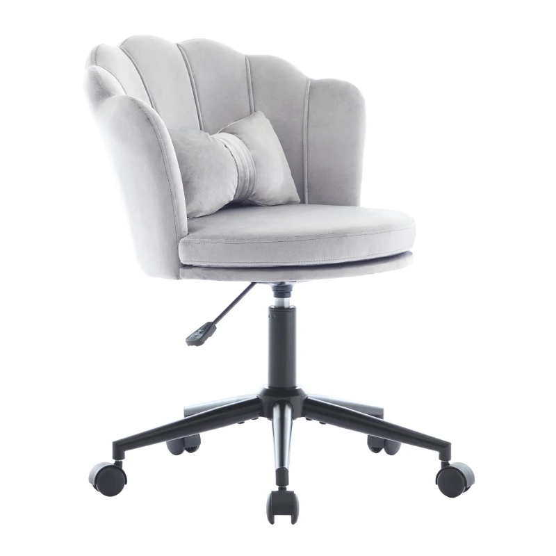 Fauteuil pivotant moderne avec dossier en forme de pétale, réglable en hauteur et design rotatif à 360°, 55x62x73-83 cm, Gris