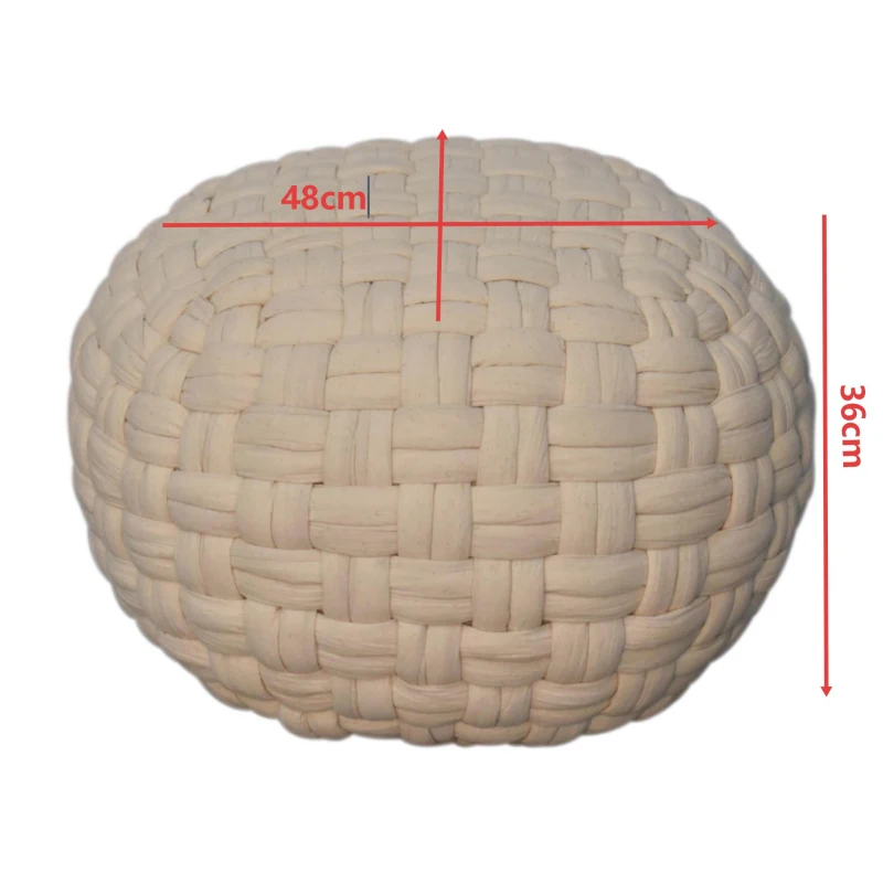 Handcrafted Tube Pouffe with Pleated Design and Breathable Cotton Fabric, Soft Futon with Delivered Fully Assembled, 48L x 48W x 36H cm, White