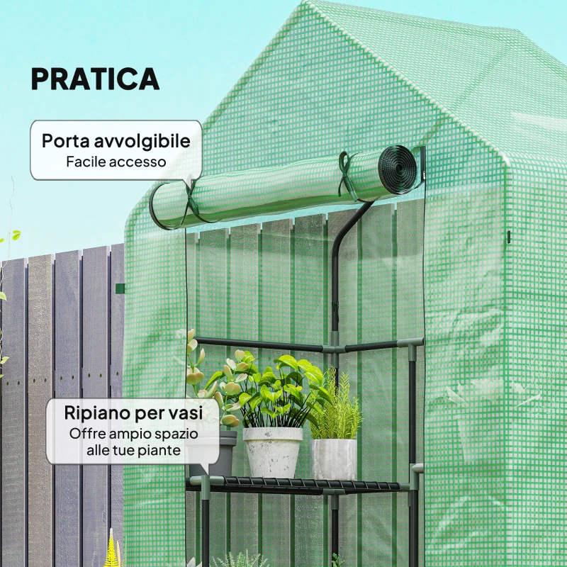Outsunny Serra da Giardino con 2 Mensole a 3 Livelli e Ingresso a Zip, in Acciaio e PE, 142x73x195 cm, Verde