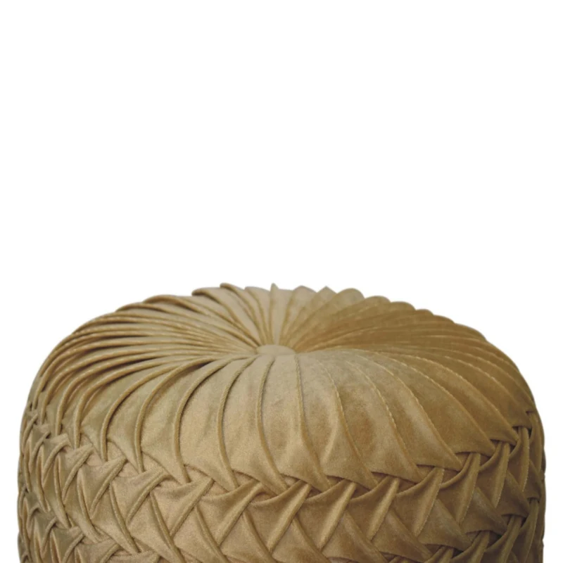 Handcrafted Velvet Pouffe with Deep-Buttoned Diamond Tufting, Soft Opulent Upholstery, Footstool for Living Room, 46L x 46W x 33H cm, Ochre
