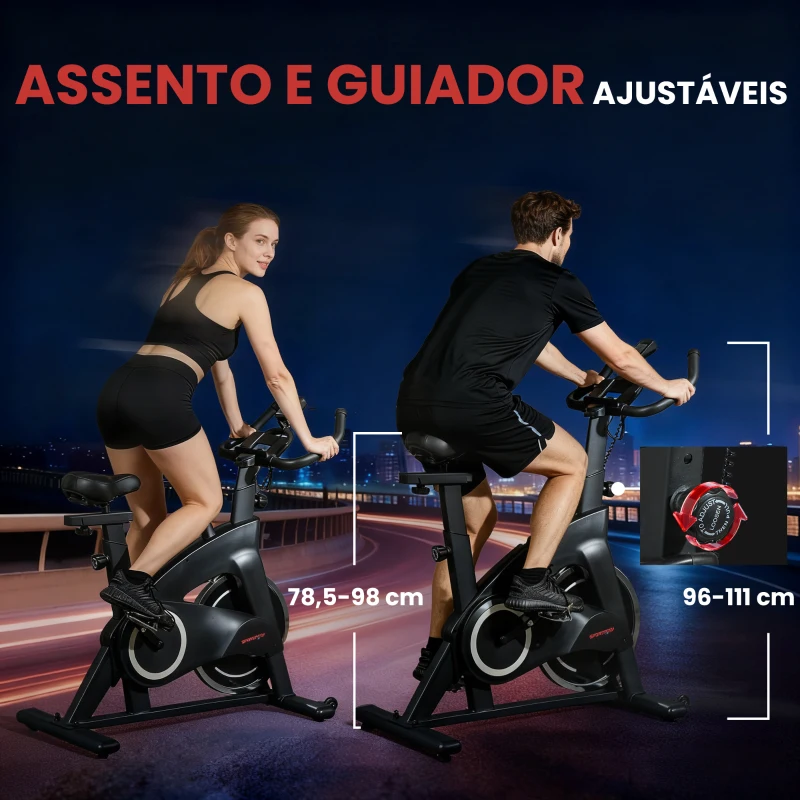SPORTNOW Bicicleta Estática Bicicleta Fitness com Volante de Inércia de 15 kg Ecrã LED Guiador e Assento Ajustável 108x53x111 cm Preto
