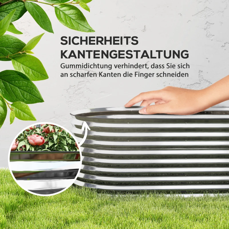 Outsunny Pflanzkübel, Metall-Blumenkübel mit Sicherheitskante und Handschuhen, offener Boden, 160B x 80T x 56H cm, Grau