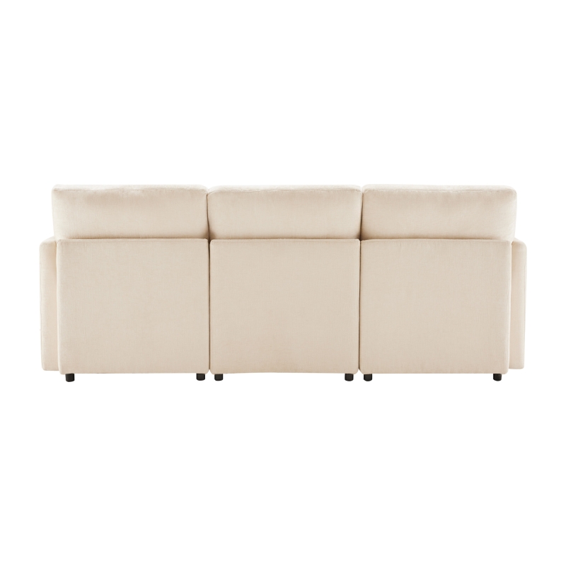 Canapé en tissu chenille moderne, canapé d'angle en L avec pouf et coussins décoratifs, 216x161x81 cm, Beige