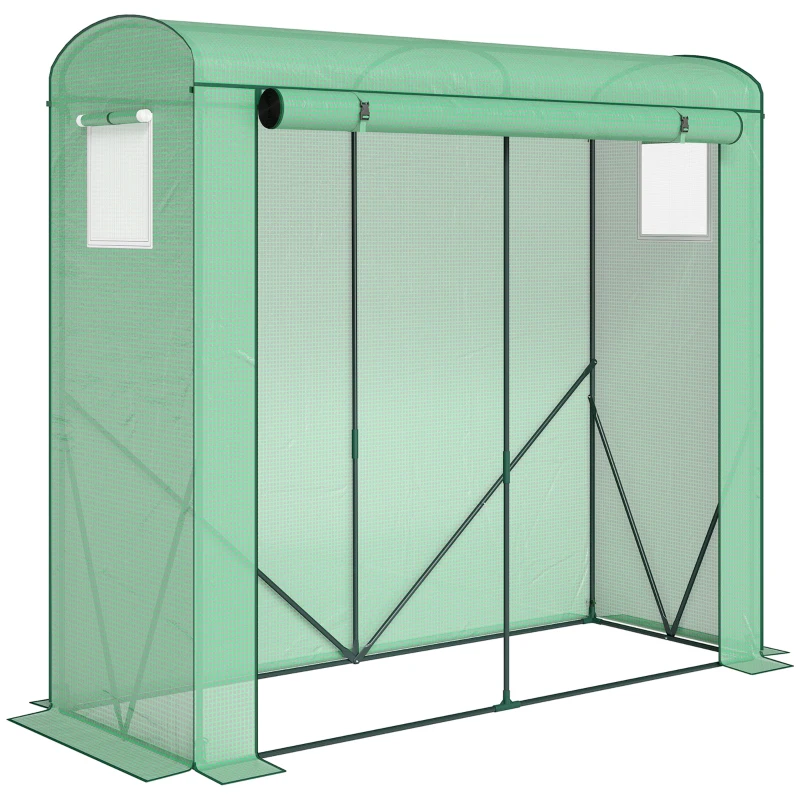 Outsunny Serre avec fenêtres en filet et porte enroulable, serre en film sur armature acier 200 x 75 x 188 cm Vert