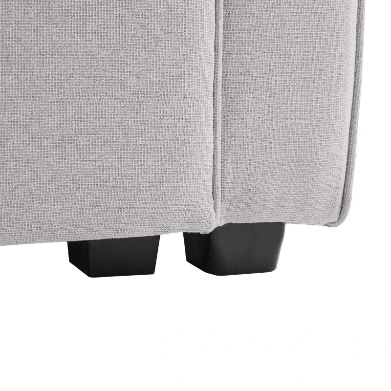 Canapé 4 places moderne en tissu de lin, avec console, 2 porte-gobelets, 2 ports USB, 290x83x88 cm, Gris