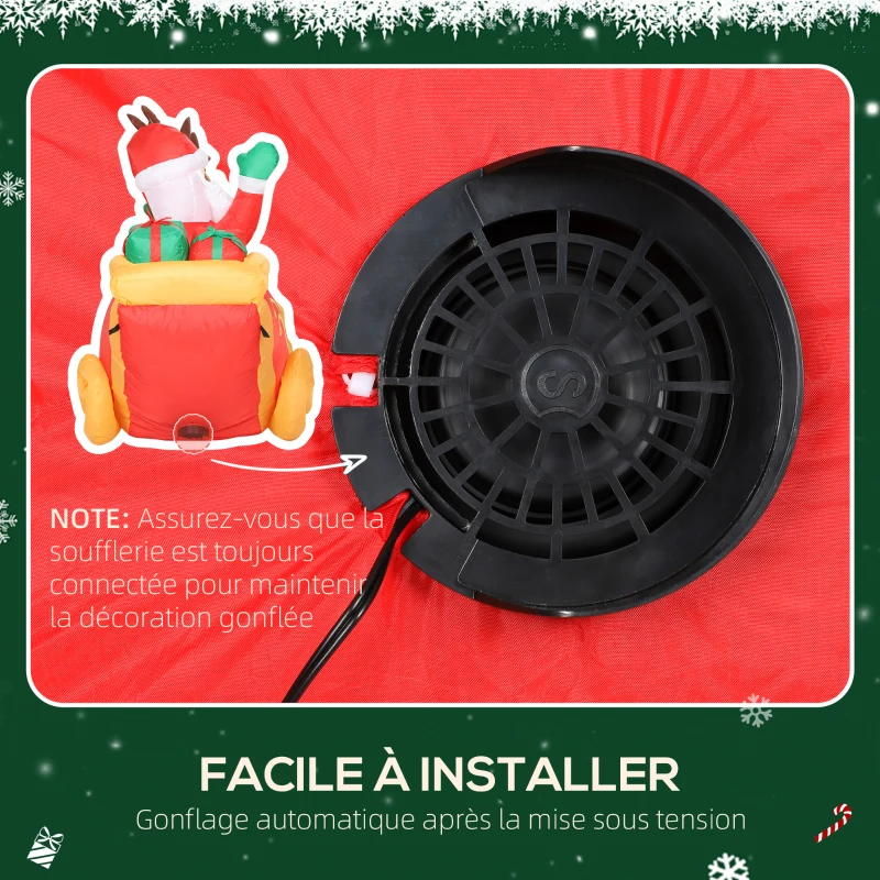 Outsunny Père Noël gonflable avec traîneau et rennes 240 cm 6 lumières LED décoration de Noël intérieure et extérieure rouge
