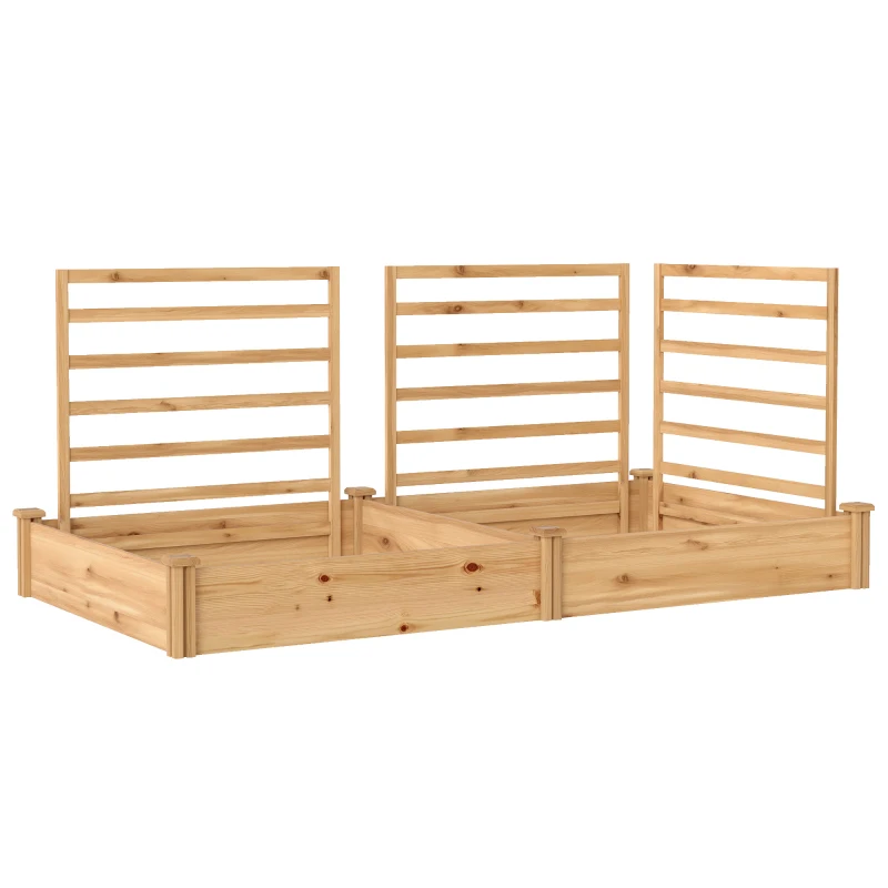 Outsunny Bac surélevé avec treillis en bois, jardinière avec 3 treillis, cloison, fond ouvert 240 x 125 x 102 cm Bois naturel