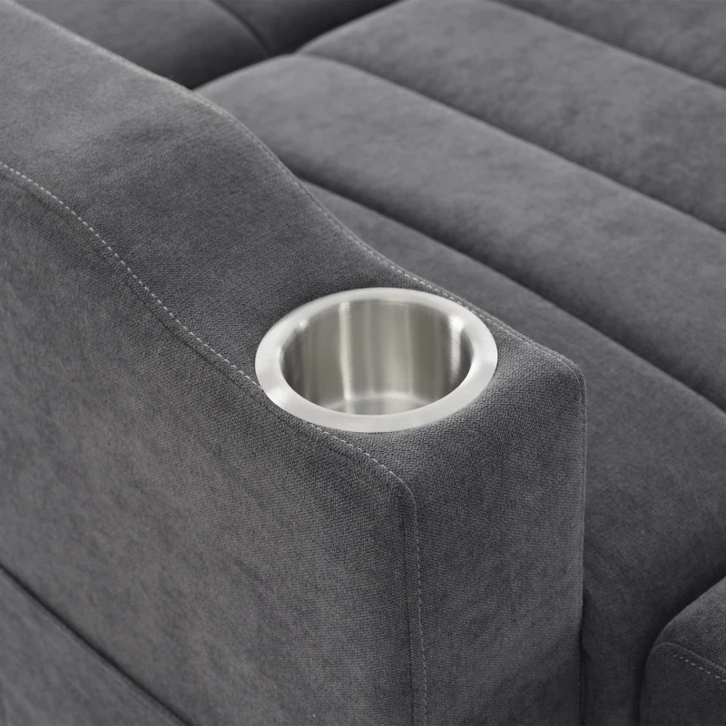 Canapé-lit multifonction moderne avec dossier réglable, porte-gobelet et coussin, 136x162x84 cm, Gris