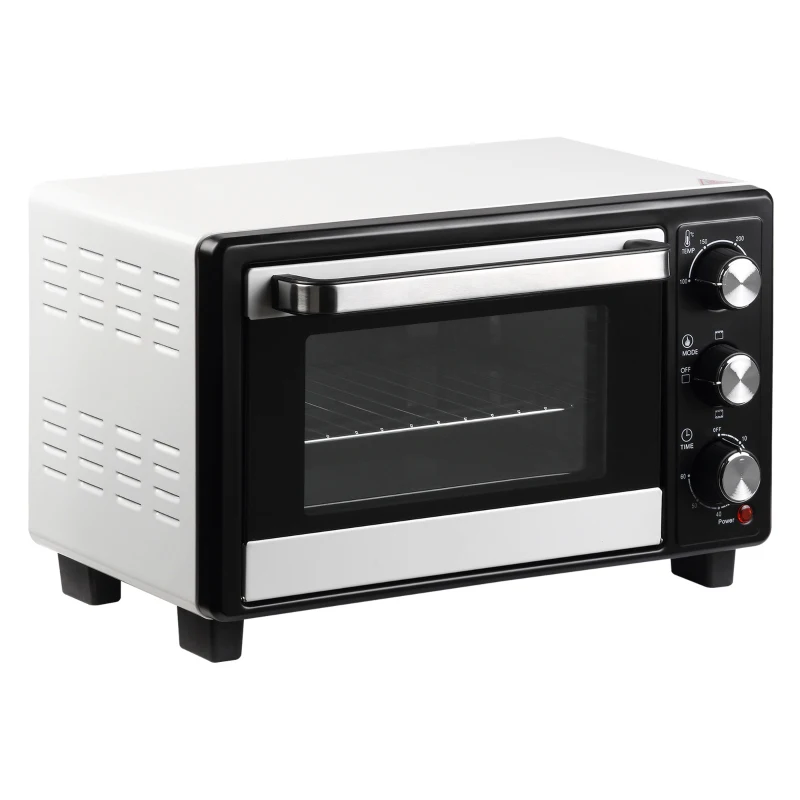 HOMCOM Horno Portátil 16L 1400W con 3 Modos de Calor Temporizador Bandeja de Horneado y Rejilla 44x32x28,1 cm Blanco y Negro