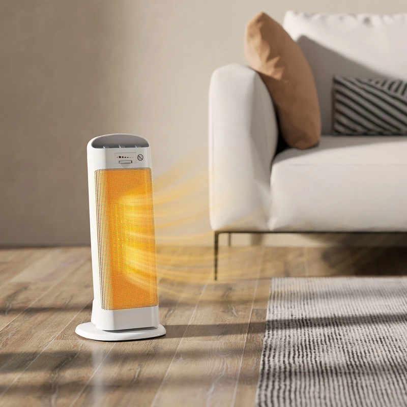 HOMCOM Chauffage d'appoint en céramique 2000 W, radiateur électrique soufflant 4 modes, thermostat réglable, 20x20x49cm, blanc