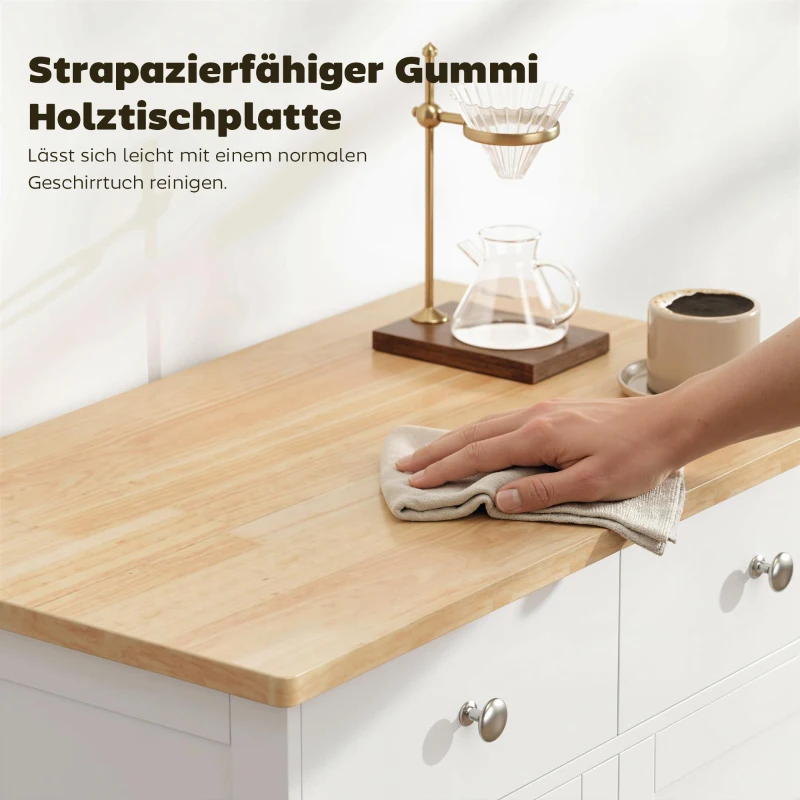HOMCOM Sideboard, Tischplatte aus Kautschukholz, 2 Schubladen, versetzbarer Einlegeboden, weiß, 68 x 40,3 x 85cm