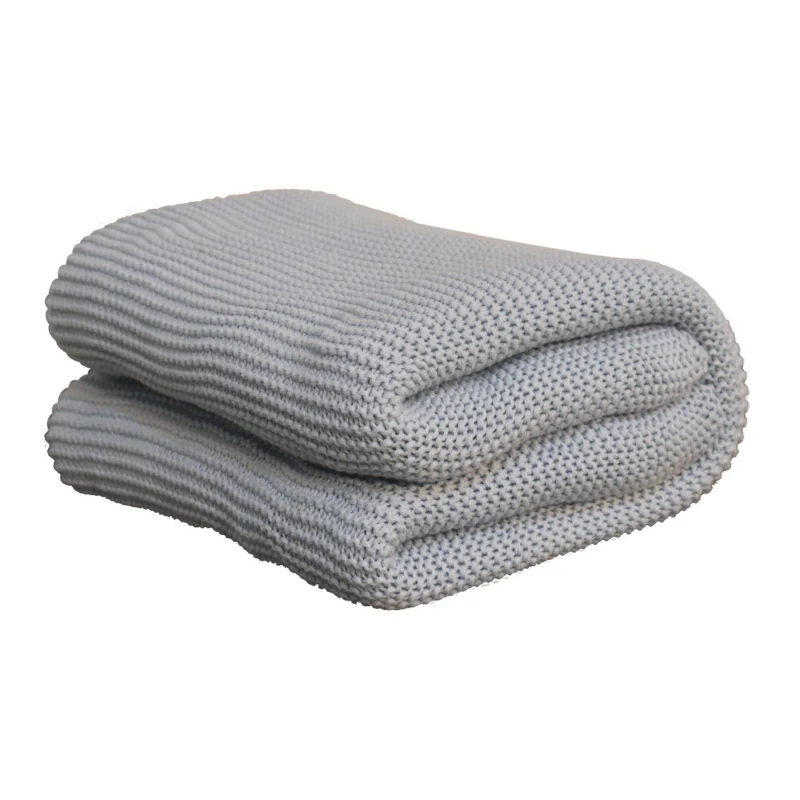 Hand-Knitted Double Knit Throw with Soft Breathable Natural Cotton, Knitted Blanket with Secure Packaging, 150L x 200W x 1H cm, Blue