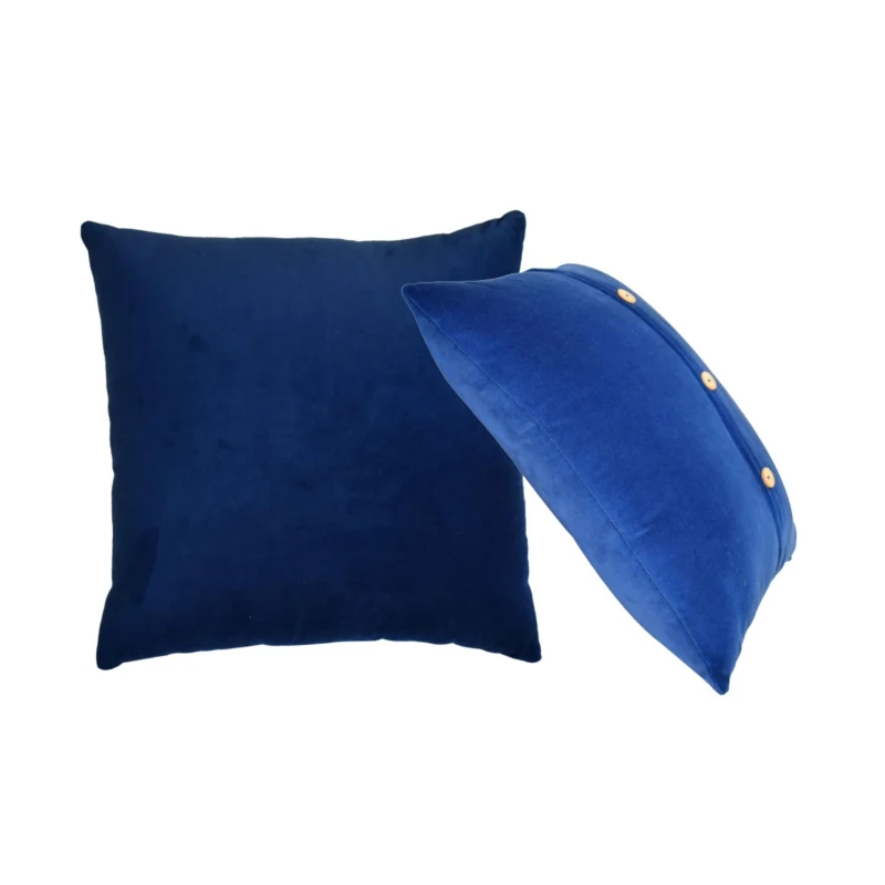 Set of 2 Quinn Cushion with Cotton-Soft Velvet Pile and Plush Filler, Handcrafted Pillow Ideal for Sofa and Bed, 45L x 45W x 15H cm, Blue