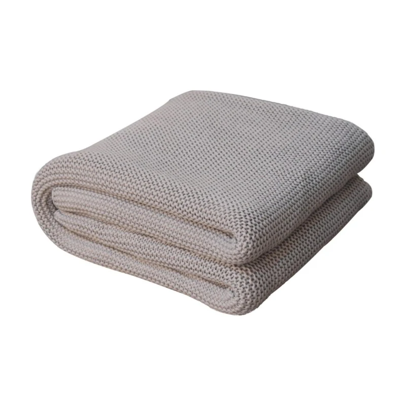 Hand-Knitted Double Knit Throw with Soft Breathable Natural Cotton, Knitted Blanket with Secure Packaging, 15L x 26W x 15H cm, Grey