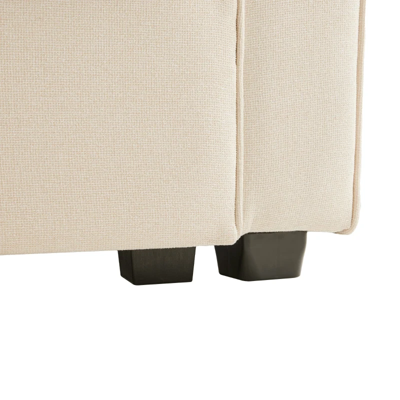 Canapé 4 places moderne en tissu de lin, avec console, 2 porte-gobelets, 2 ports USB, 290x83x88 cm, Beige