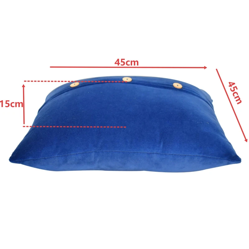Set of 2 Quinn Cushion with Cotton-Soft Velvet Pile and Plush Filler, Handcrafted Pillow Ideal for Sofa and Bed, 45L x 45W x 15H cm, Blue
