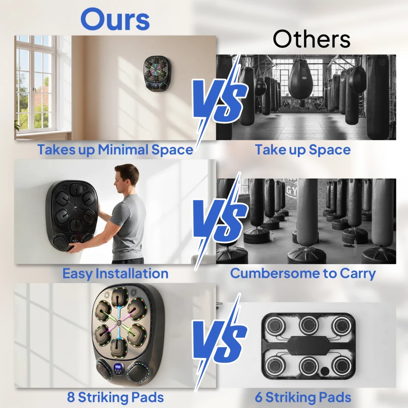 SPORTNOW Máquina de Boxe Musical de Parede com 9 Modos Luzes LED e Conexão Bluetooth 61x48x11 cm Preto