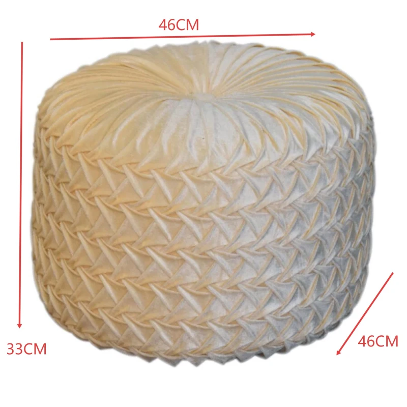 Handcrafted Velvet Pouffe with Deep-Buttoned Diamond Tufting, Soft Opulent Upholstery, Footstool for Living Room, 46L x 46W x 33H cm, Ochre