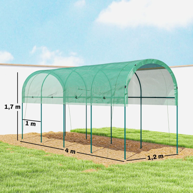 Outsunny Serre hivernale Serre tunnel en film avec toit en arc, ancrages au sol Serre 400 x 120 x 170cm Vert