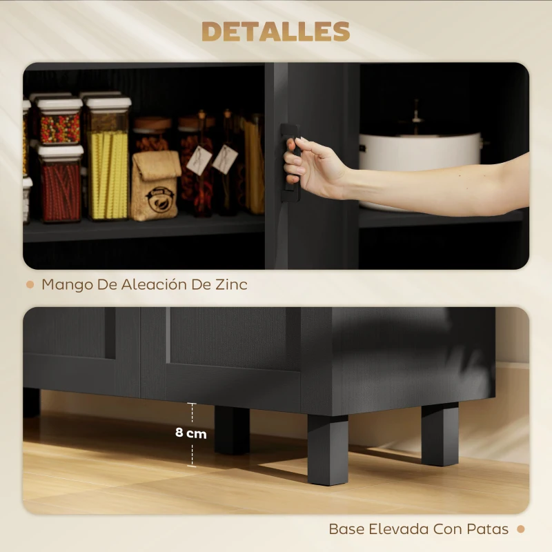 HOMCOM Aparador de Salón con 3 Puertas y Estantes Ajustables para Cocina Comedor Estilo Moderno 90x30x90 cm Negro