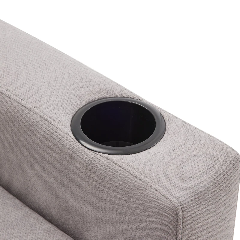 Canapé d'angle moderne en L, 3 places avec méridienne et rangement, porte-gobelet intégré, 175x129x90 cm, Gris clair