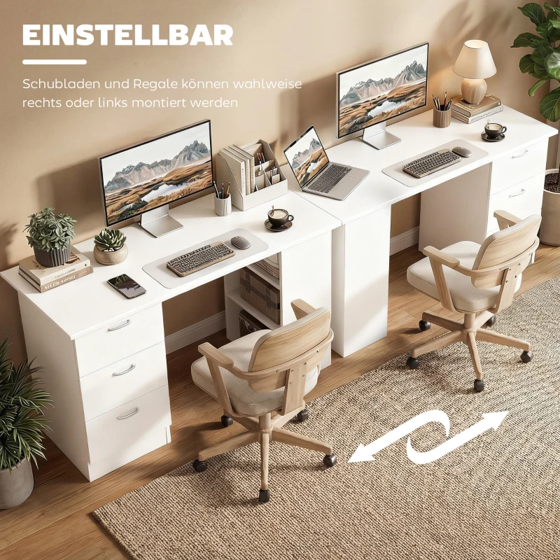 HOMCOM Schreibtisch Computertisch Bürotisch Arbeitstisch Regal mit 3 Schubladen Regale Weiß 120 x 49 x 72 cm