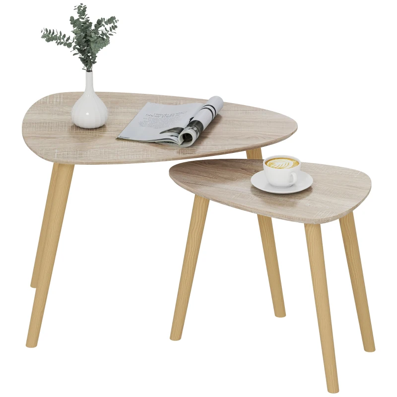 HOMCOM Juego de 2 Mesas de Centro Mesa Nido Moderna Mesitas Auxiliares Patas de Madera de Pino para Salón Dormitorio Natural
