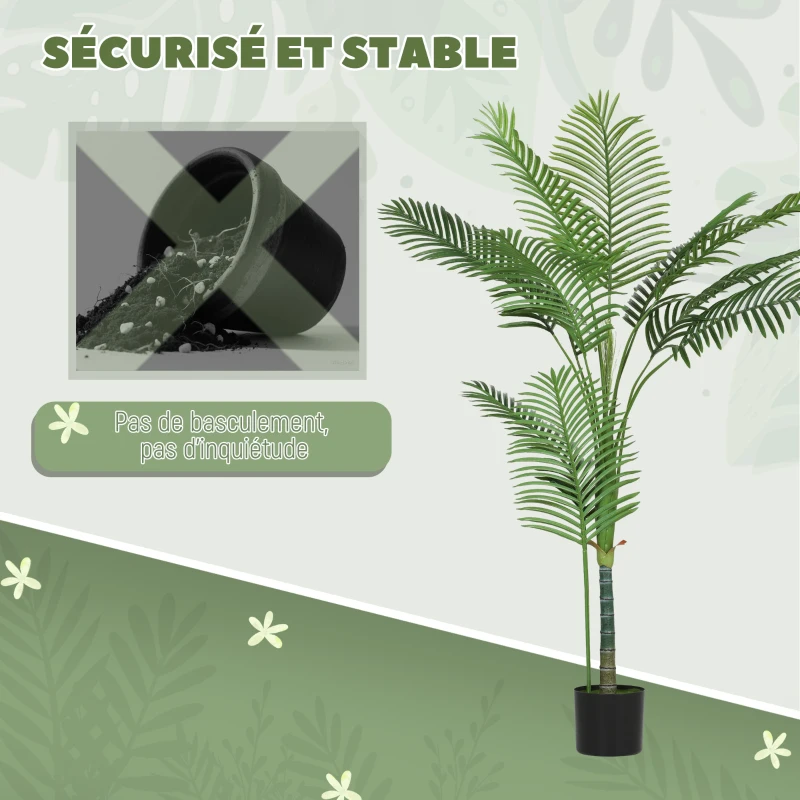 HOMCOM Plante artificielle intérieure 150 cm, palmier arbre artificiel avec pot en plastique et flocage, vert