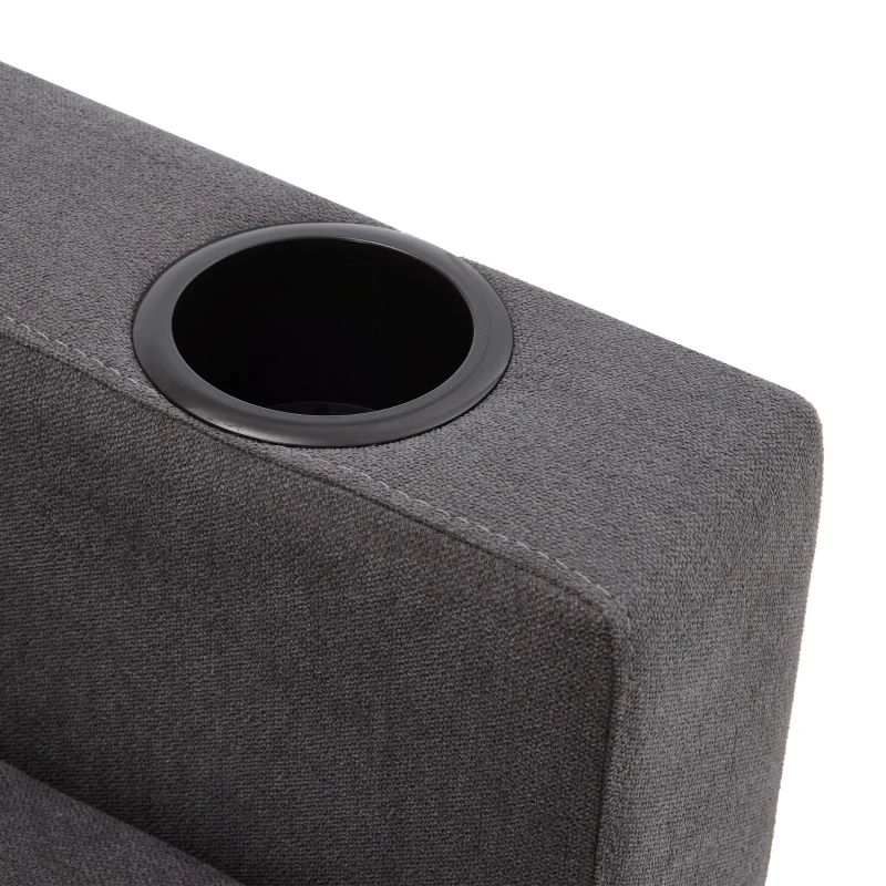 Canapé d'angle moderne en L, 3 places avec méridienne et rangement, porte-gobelet intégré, 175x129x90 cm, Gris foncé