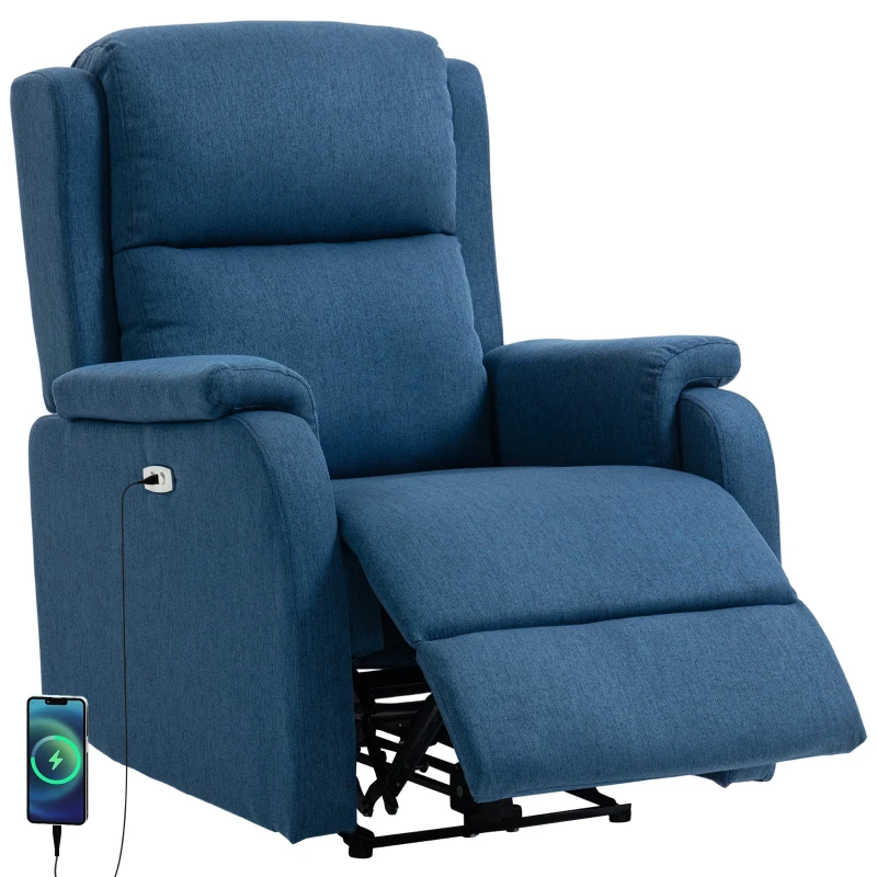 HOMCOM Poltrona Reclinável Elétrica com Apoio de Pés em Tecido Efeito Linho, 79x90x106 cm, Cinza Escuro