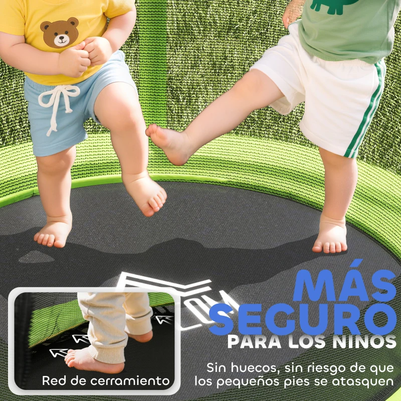HOMCOM Cama Elástica Infantil Trampolín para Niños de 3-6 Años con Red de Seguridad Carga 45 kg Ø140x190 cm Verde