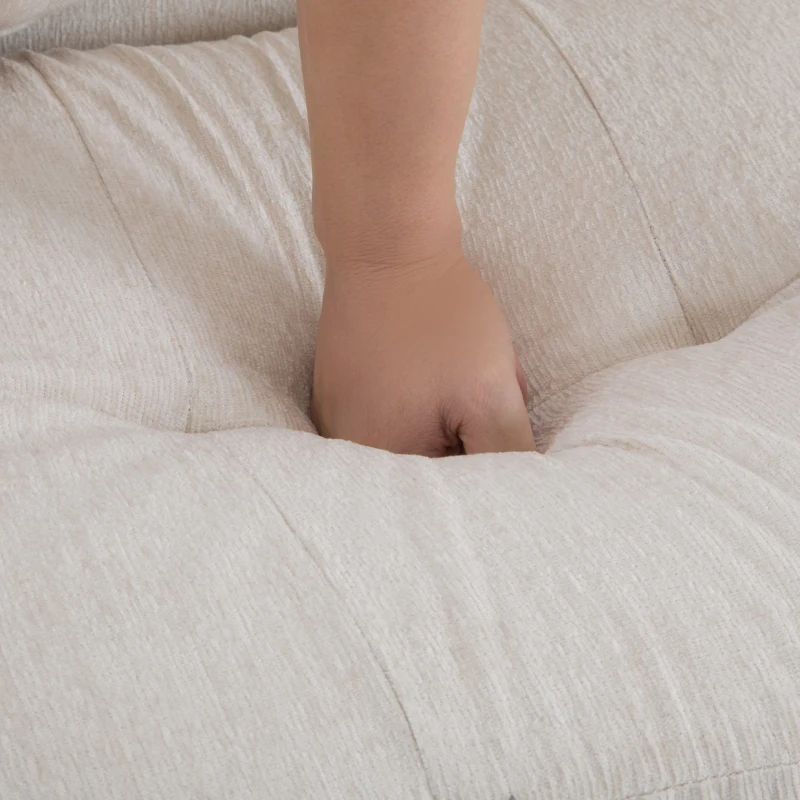 Canapé 2 places moderne en tissu chenille avec coussins épais, pieds robustes en bois massif, 162x74x77 cm, Beige