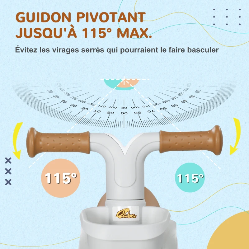 AIYAPLAY Draisienne vélo Enfant 4 roues selle réglable, guidon ergonomique alliage alu. PP, enfant 1 à 3 ans - Marron Blanc(m-4)
