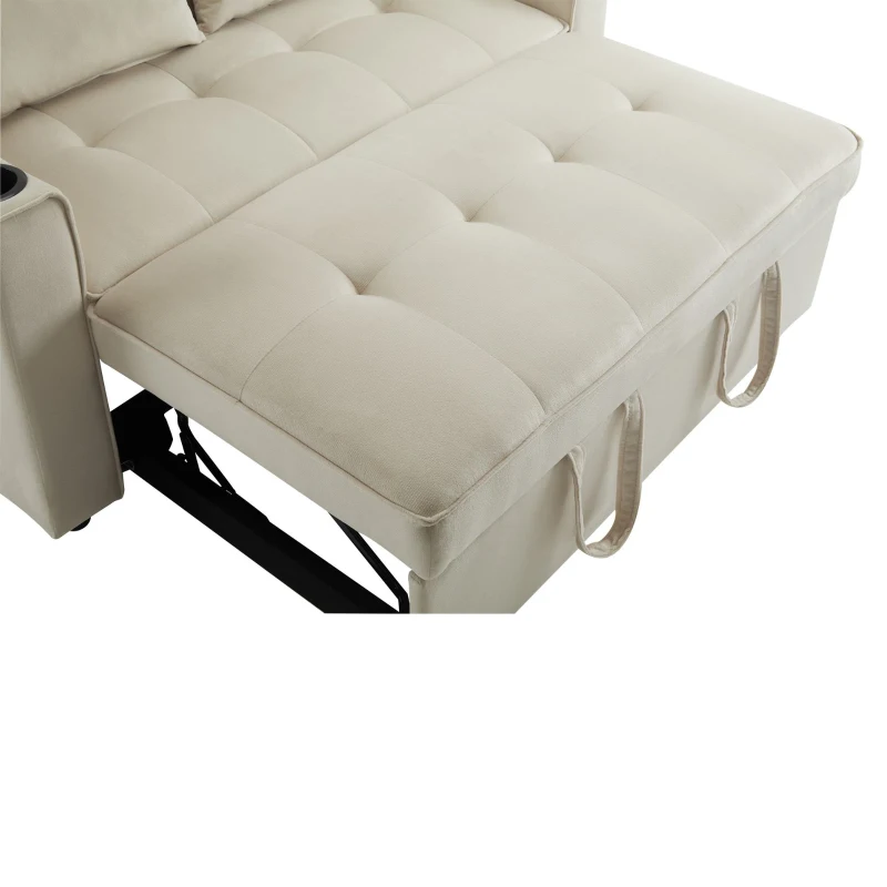Canapé-lit pliant, canapé multifonction avec fonction couchage, avec porte-gobelet et coussin, 137x76,5x83 cm, Beige